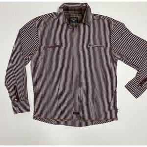 Fender Guitar ROCK N ROLL‎ RELIGION Striped Button Down Shirt Zippers XL